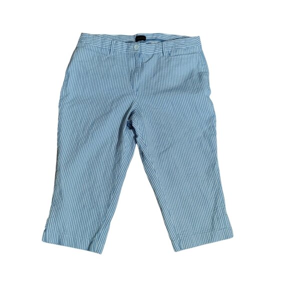 Talbots‎ Seersucker Striped Crop Capri Pants Cotton  Blue White Womens 14P - Picture 1 of 8